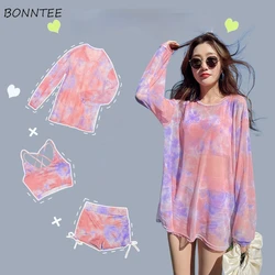 Set bikini Donna 3 pezzi Tie-dye Estate Popolare Nuova moda Beachwear Chic Slim Costumi da bagno sexy Vita alta Morbidi signore Ulzzang