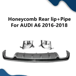 Car Rear Bumper Lip Diffuser For Audi A6 S Line 2016 2017 2018 Upgrade S6 Style Honeycomb Diffuse with Pipe Tip