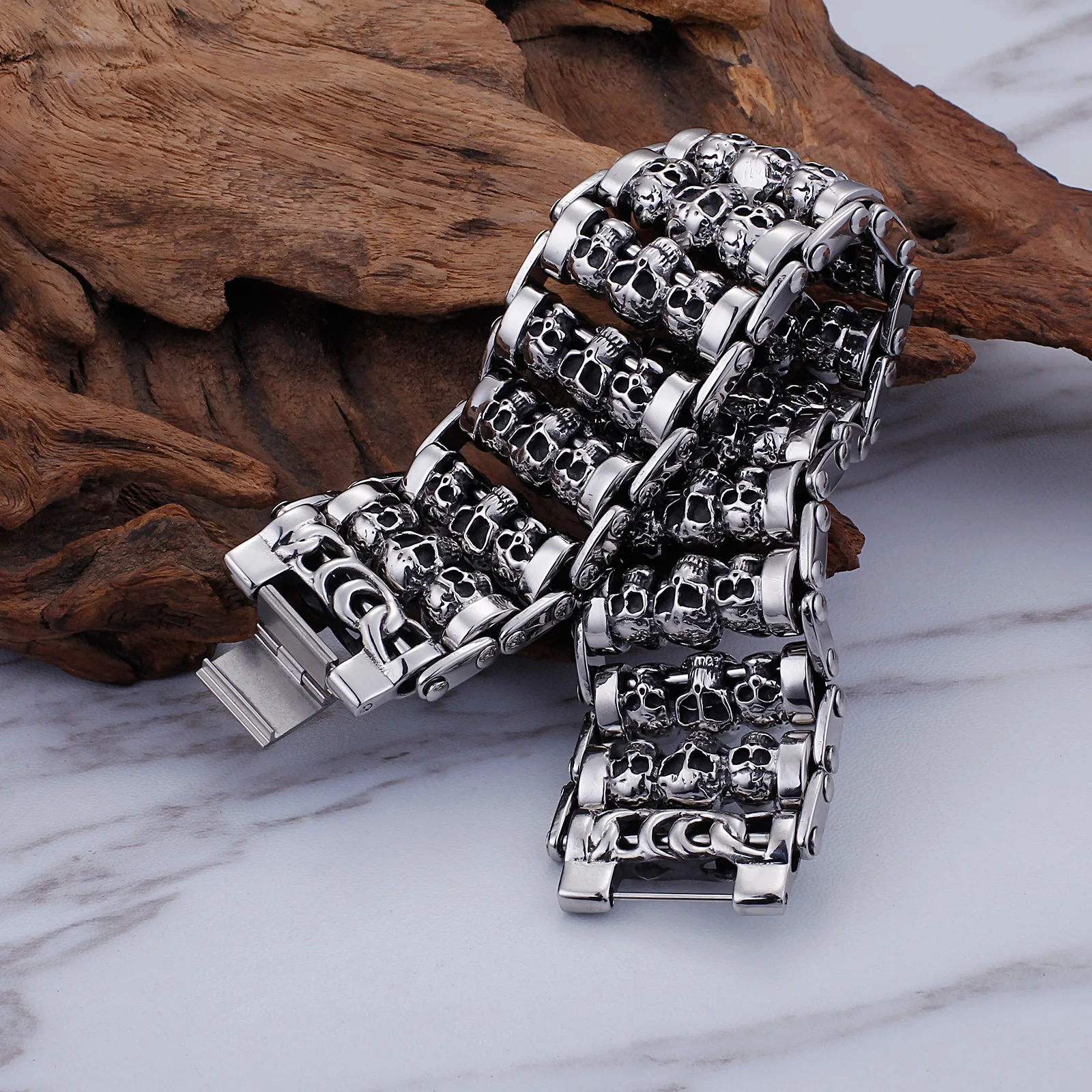 35mm Width Hugh Demon Skull Bracelet Men Heavy Overbearing Motor Biker Wristband