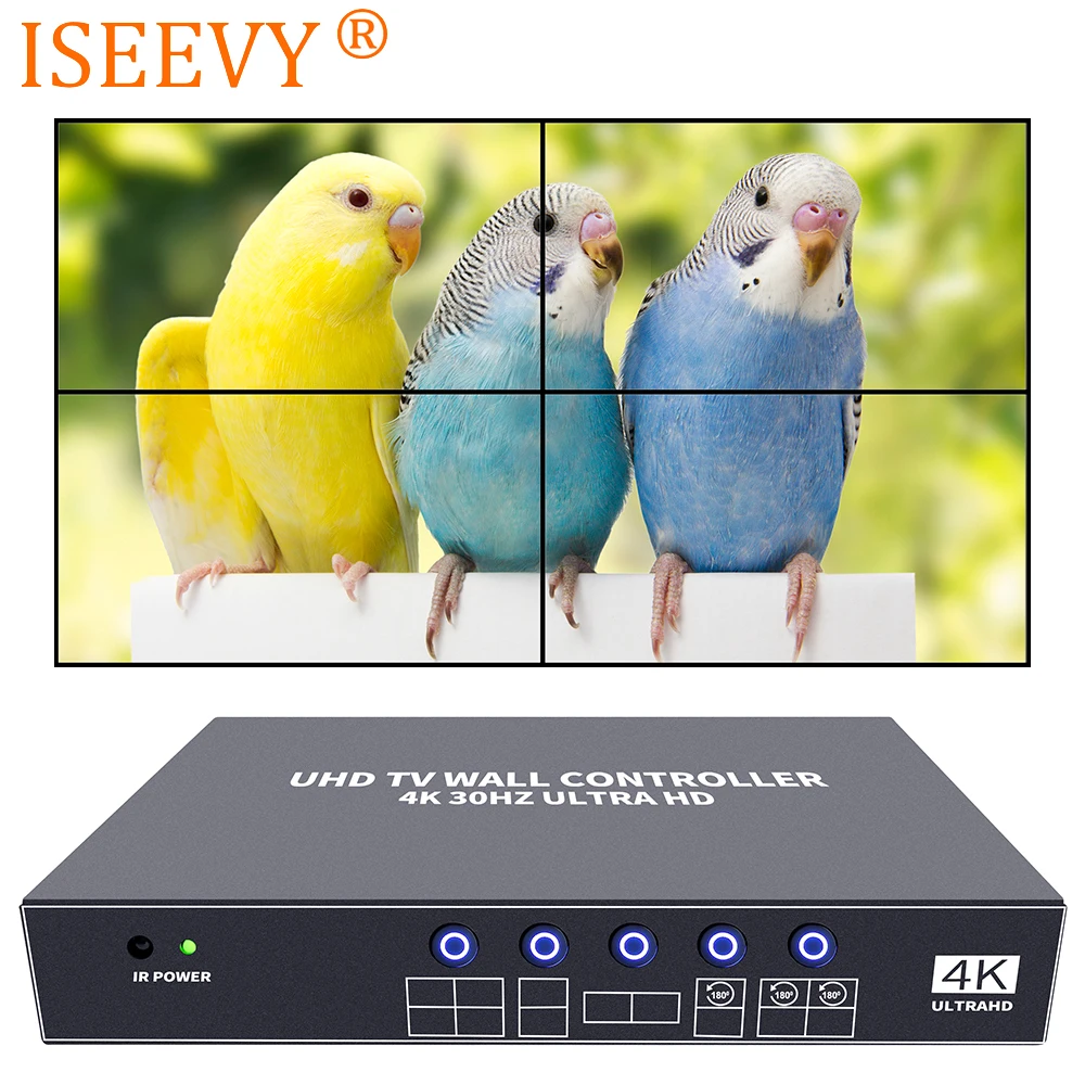 

ISEEVY 4K30 UHD Video Wall Controller 2x2 1x2 2x1 1x3 3x1 1x4 4x1 support 3840*2160@30Hz HDMI Input for 4 TV Splicing Display