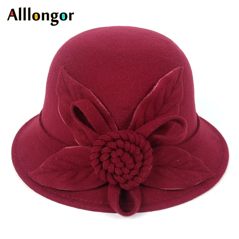 2024 Winter Retro Fedora Hat Women Chapeu femme feutre Floral Sombrero mujer Bowler Hat Vintage formal Wool Fedora Felt hats