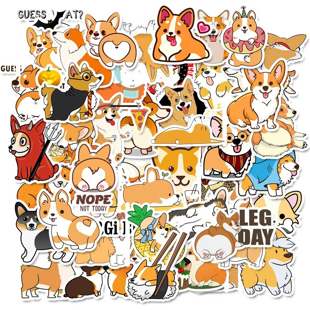 50 pcs/lot cute Cartoons Corgi Decorative Stationery PVC Waterproof Stickers Scrapbooking DIY Diary Album pet dog Stick Lable