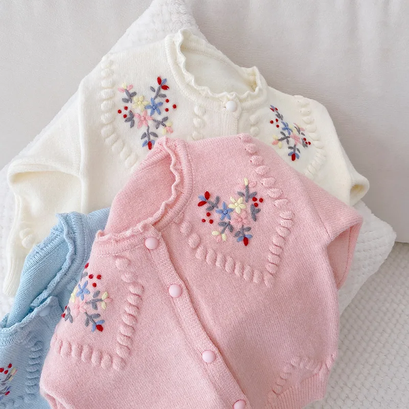 Baby Girl Clothes Sweater Embroidery Flower Girls Cardigan Autumn Kids Sweater Jacket QZ273