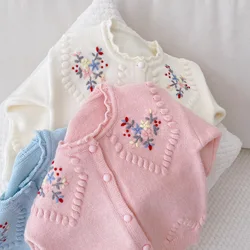 Baby Girl Clothes Sweater Embroidery Flower Girls Cardigan Autumn Kids Sweater Jacket QZ273