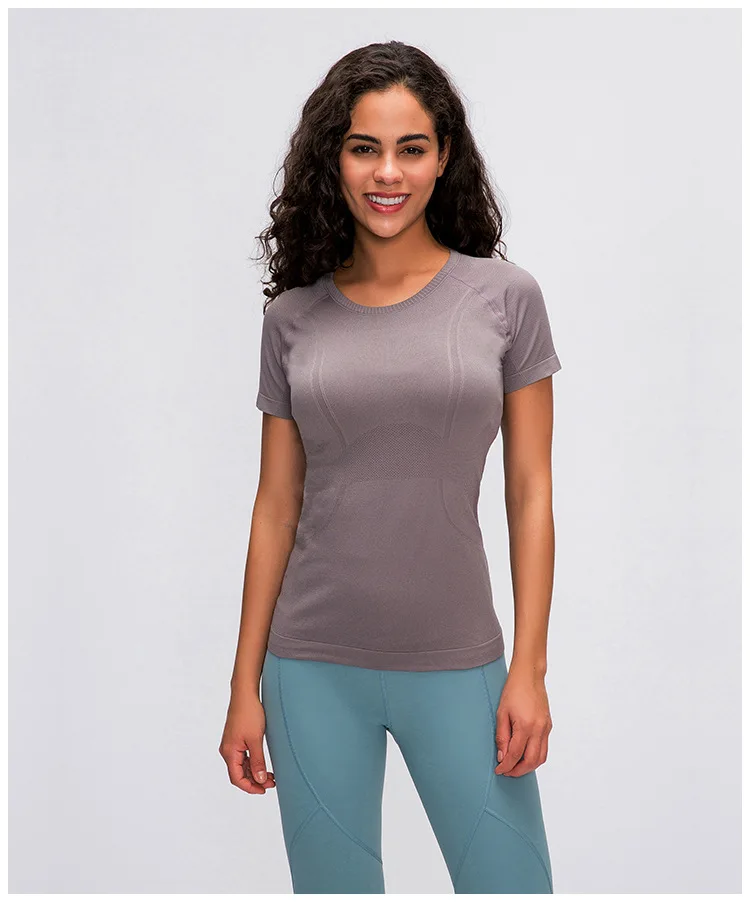 

New women's short sleeve round neck sports T-shirt running fitness jacket slim breathable yoga clothes