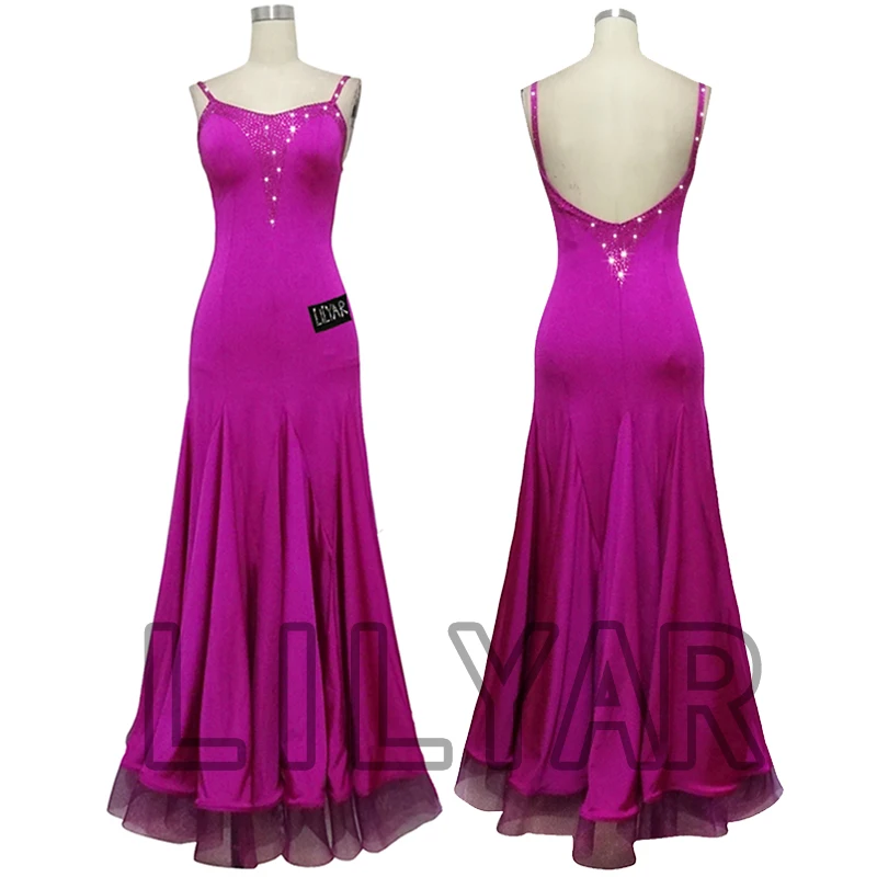 Ballroom Dance Standard Skirt Competition  Costumes Performing Dress Customize New Arrival Adult Kids Purple Fishbone