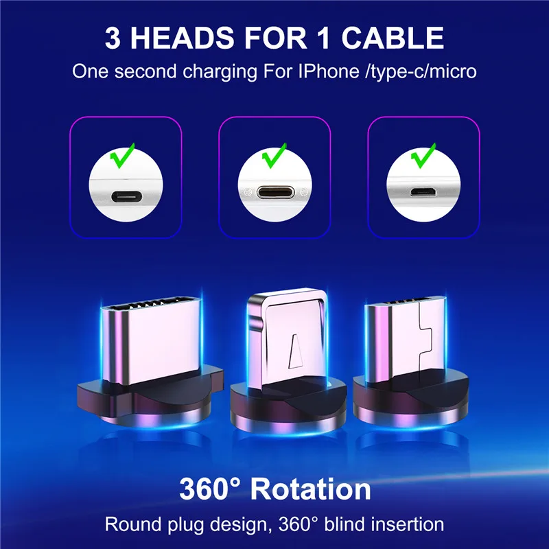 Светодиодный магнитный USB-кабель, кабель для быстрой зарядки типа C, магнитное зарядное устройство, зарядный кабель Micro USB для xiaomi, шнур для кабеля