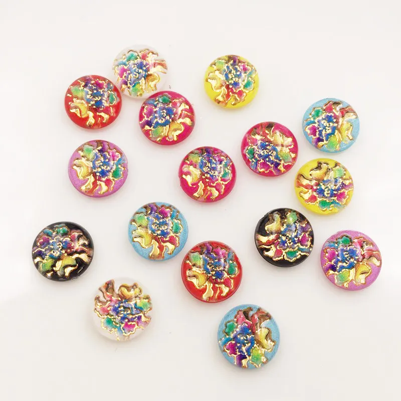 New 100pcs Mix Resin 10mm Colorful  Peony Round Flat back Rhinestone Appliques DIY Wedding Scrapbook Craft SF841