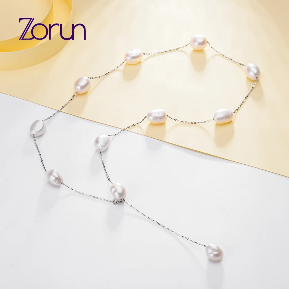Zorun ريال S925 فضة المياه العذبة الطبيعية الباروك اللؤلؤ سترة سلسلة قلادة 50 سنتيمتر مجوهرات الأزياء للنساء الطرف