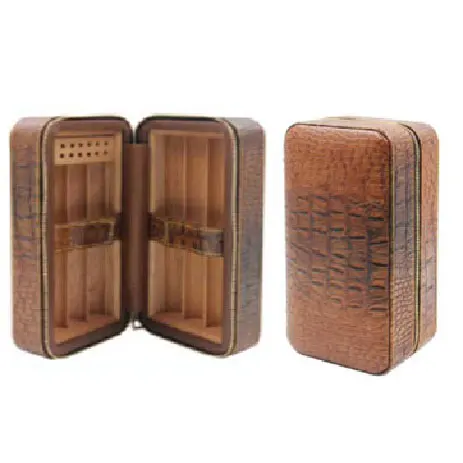 

Cedar Wood 6 CT Travel Cigar Box Alligator Pattern Leather Cigar Case Brown Leather Cigar Storage Moisture Mini Humidor Box