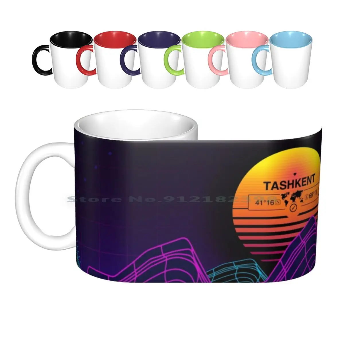 Tashkent , Uzbekistan 80’s Retro Sunset Gridline Mountains Ceramic Mugs Coffee Cups Milk Tea Mug Tashkent Uzbekistan Map