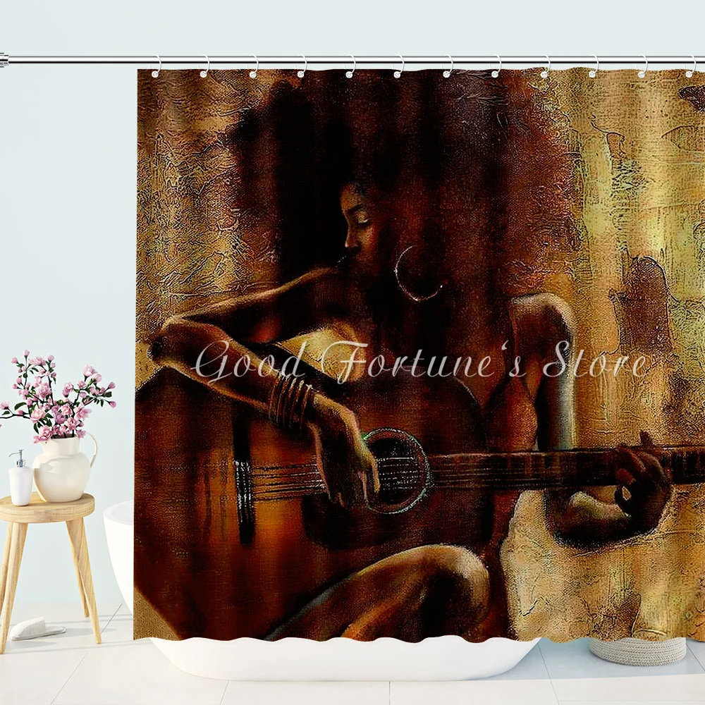 Fashion Girl Play Guitar Shower Curtain