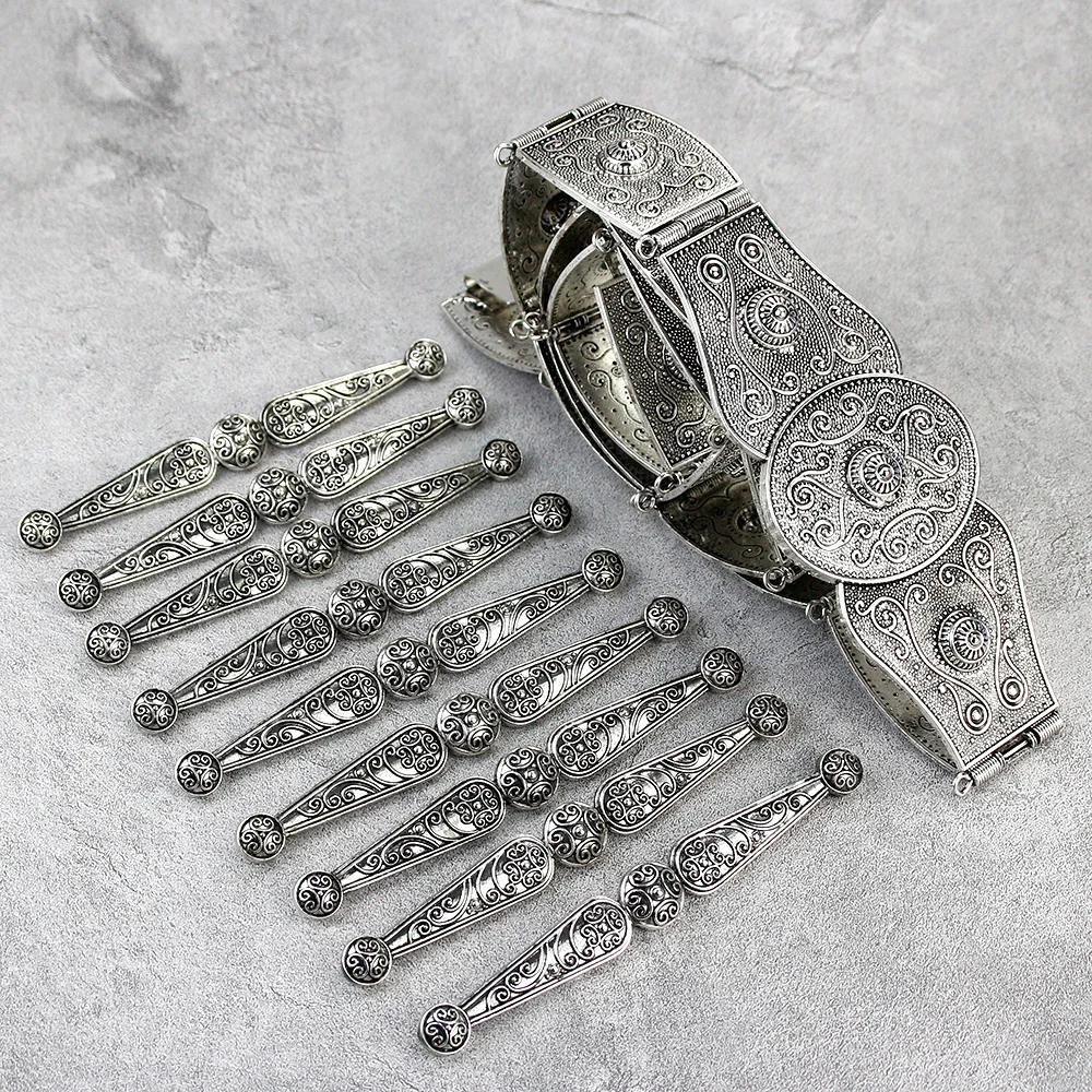 Sunspicems Retro Vintage Caucasus Waist Belt Breastplate Bib Sets for Women Antique Silver Color Dancer Jewelry Body Chain Gift