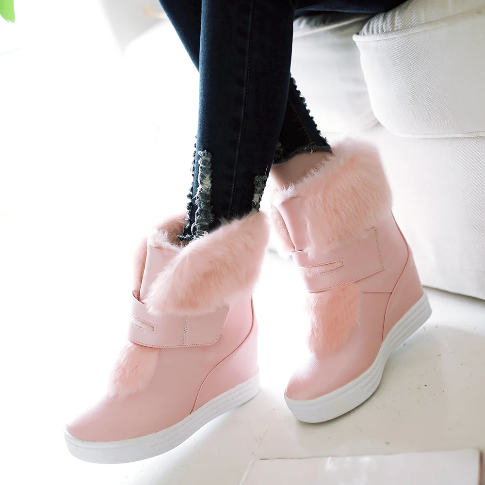 Women Winter Boots Fashion Hidden Wedges Warm Fur Shoes Woman Platform Med-calf Snow Boots Promotion large size 34-43