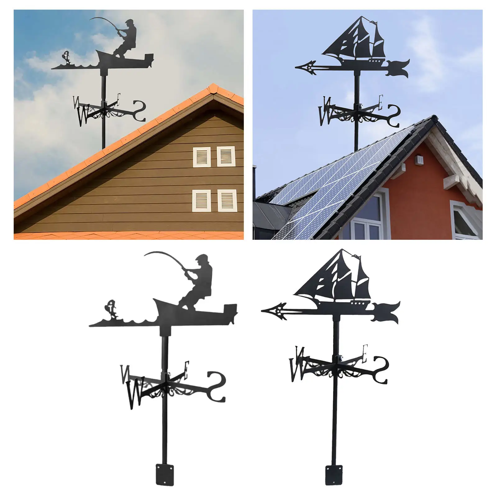 Iron Angler Wind Vane Roof Mount Wind Direction Indicator Measuring Tools Decor