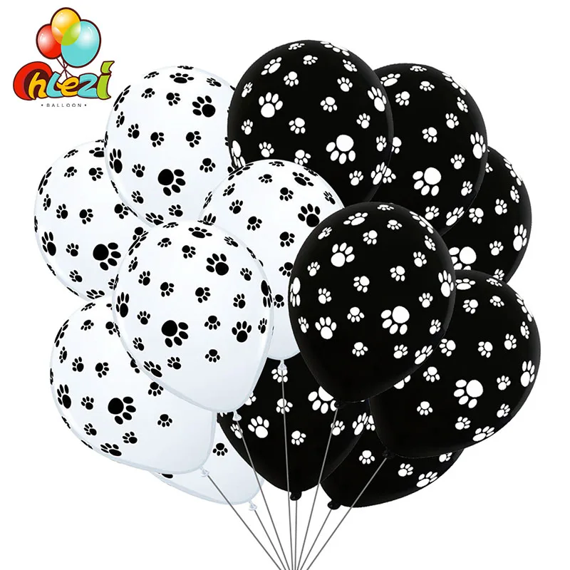 100pcs Pets Dog Paw Pattern Latex Balloons White Black Helium Balloon Animal Theme Birthday Party Decoration Kids Toys Globos