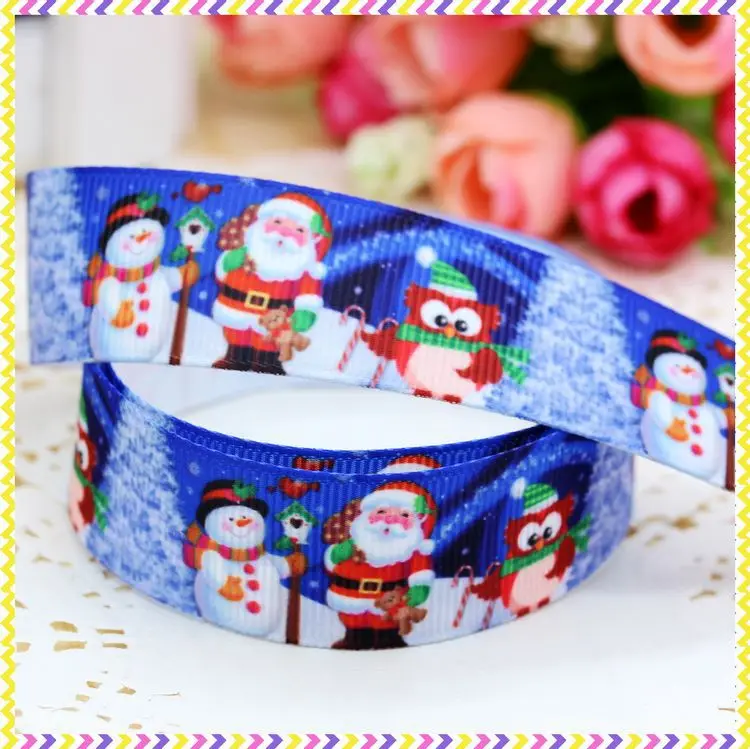 DHK 7/8'' 5yards christmas printed grosgrain ribbon headwear hair bow diy party decoration OEM Wholesale 22mm E844