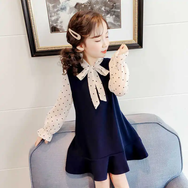 School Girls Dresses Age For 4 5 6 7 8 9 10 11 12 13 Years Old Teenage Party Children Chiffon Polka Dot Ruffles Dress for Girls