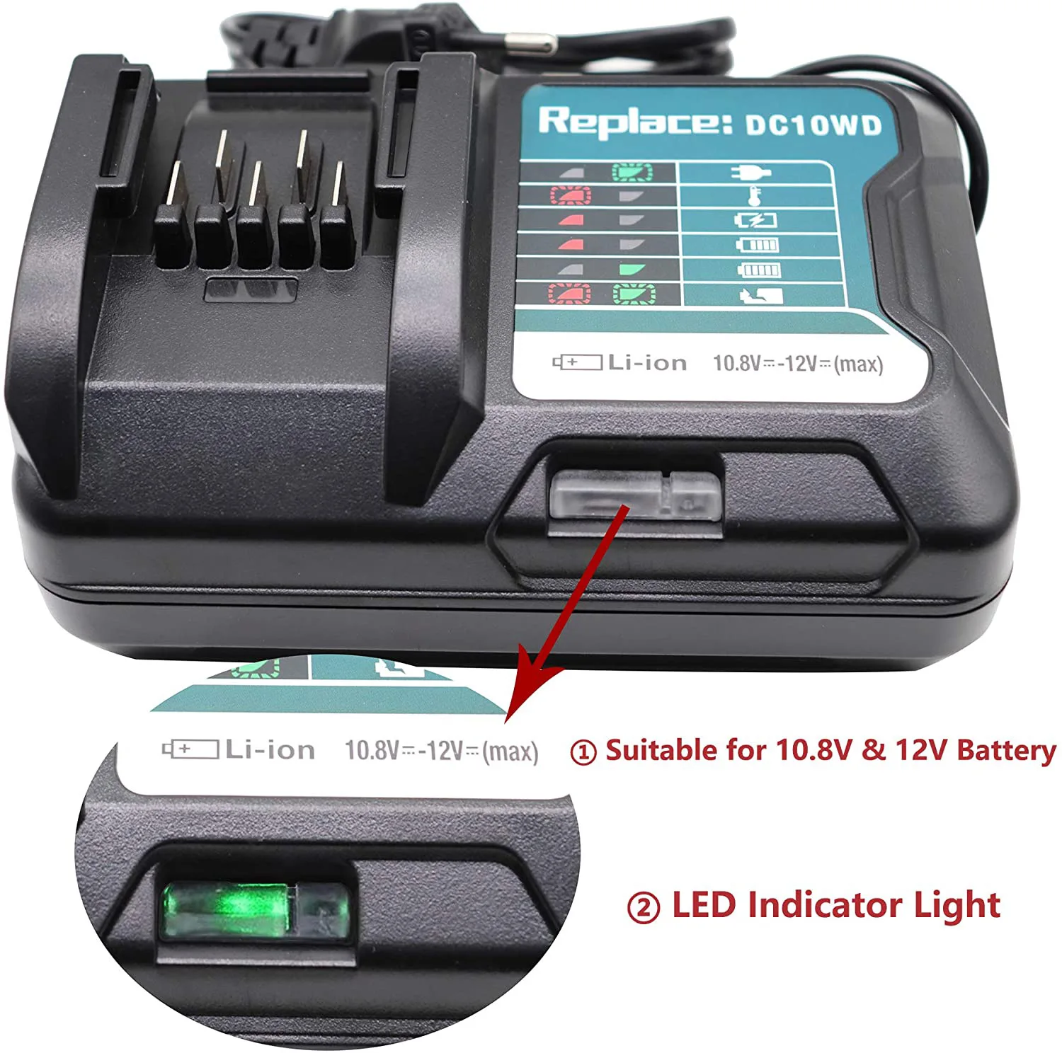 Fast Lithium Battery Charger For Makita 10.8V 12V Dc10Wd / Dc10Sb / Dc10Wc / Bl1015 / Bl1016 / Bl1021B / Bl1041B Led Charger E