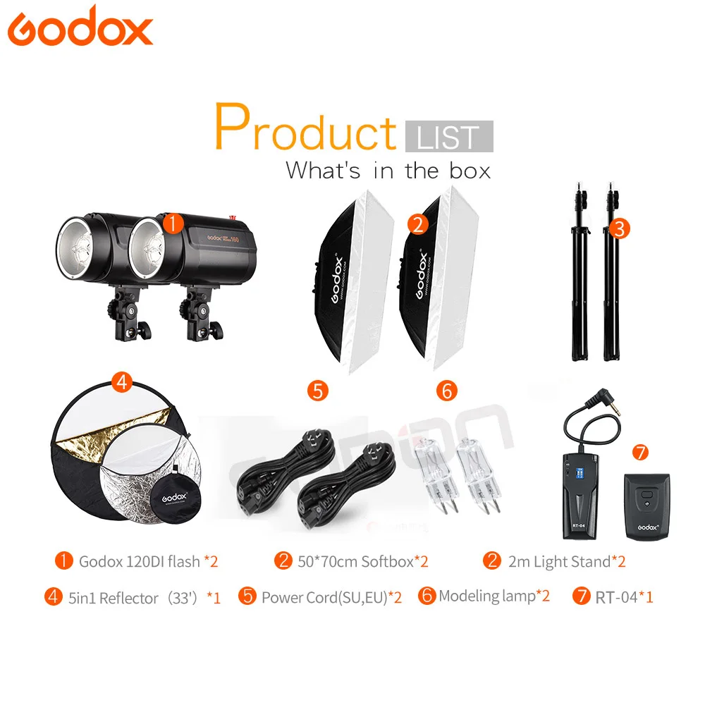 GODOX fotografia Studio Light 2X160Ws 160DI Video Strobe Flash Light with Softbox 160DI Kit LED Lamp With DC-04 Flash trigger