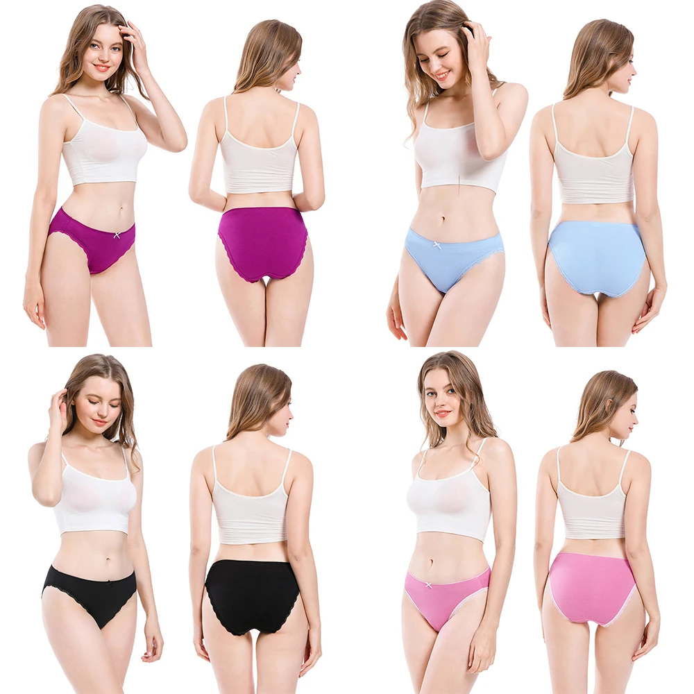 Charmleaks Women Underwear Thong Lace Cotton String Sexy Panties Tanga Briefs Lingerie Nylon Bow Tie Mid Waist Cozy 4 PCS