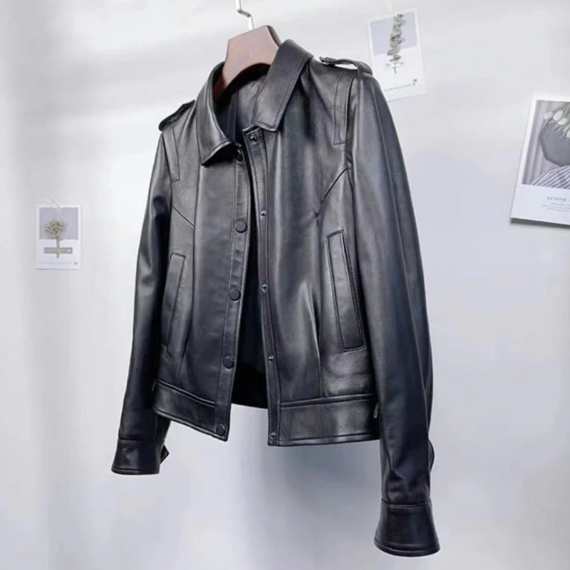 Fashion Autumn Short Imitation Sheepskin Leather Jacket Women 2021 New Spring and Autumn Motorcycle Leather Jacket Streetwear