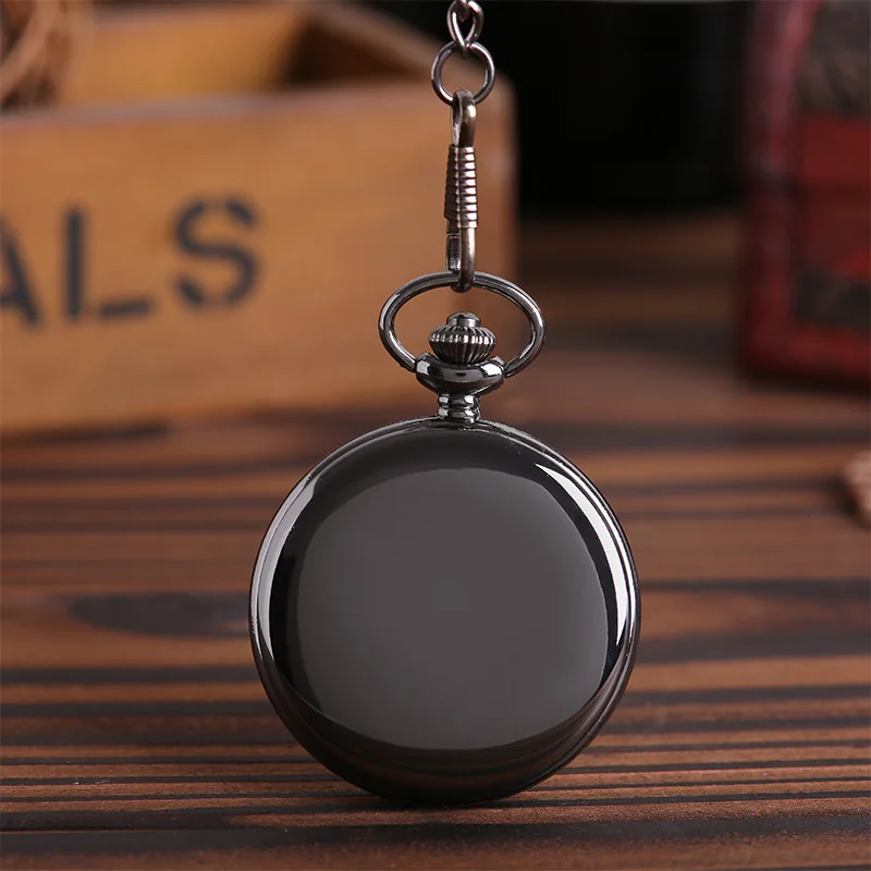 Smooth and bright fashion retro open pocket watch, white digital black pocket watch with necklace pocket watch