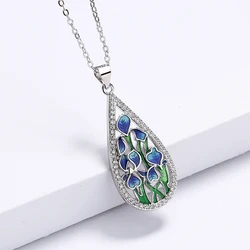 925 Silver Fashion Blue Flower Ladies Pendant Necklace Handmade Enamel Jewelry Wedding Birthday Party Pendant Necklace Women's