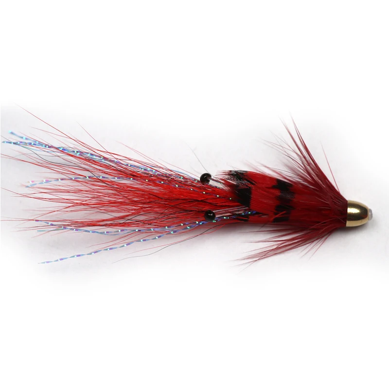 Bimoo 4PCS Conehead Fire Tiger / Black/ Red  Francis Snaelda Salmon Tube Flies & Trebles