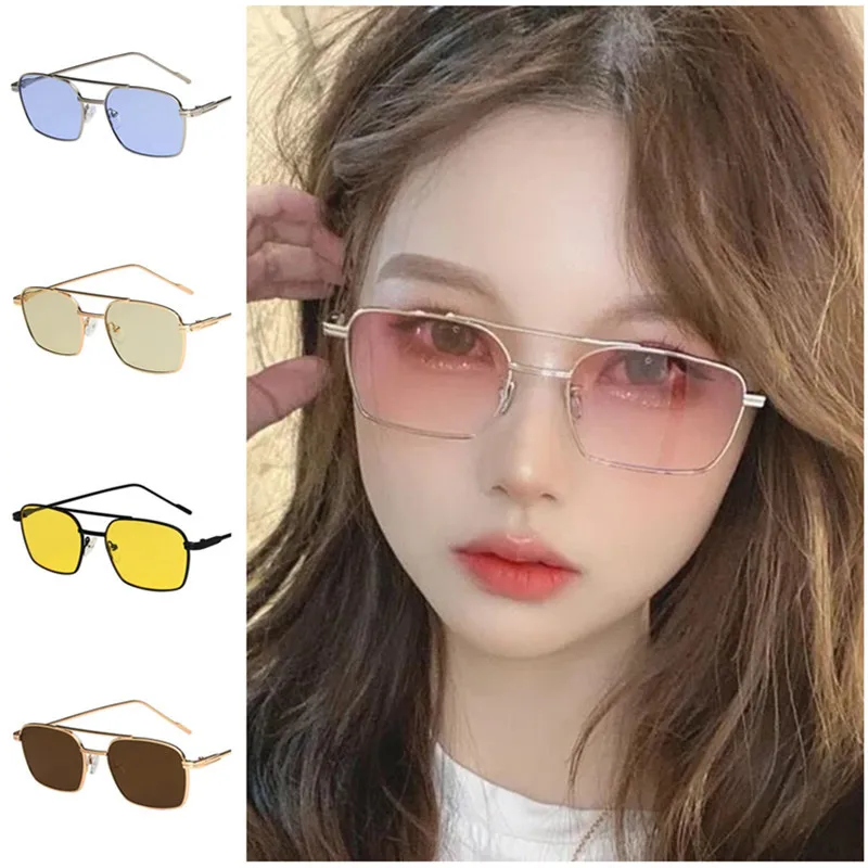 Fashion Color Lens Sunglasses Double Beam Unisex Sun Glasses Adumbral Anti-UV Spectacles Alloy Frame Eyewear A++