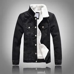 Men Winter Solid Casual Jacket 2023 New Men's Bomber Denim Jacket Fashion Jean Biker Coat Woolen Lined Leisure Coat Plus Size