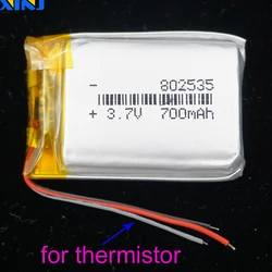 3.7V 700 mAh 802535 Thermistor 3 Wires Li-Polymer Li Lithium Lipo Battery For GPS Sat Nav MP4 Driving Recorder Camera DIY PSP