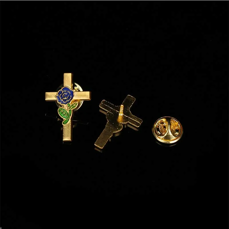 5 pieces / new brooch jesus cross color enamel brooch metal catholic rose flower brooch collar pin used for jewelry on clothes