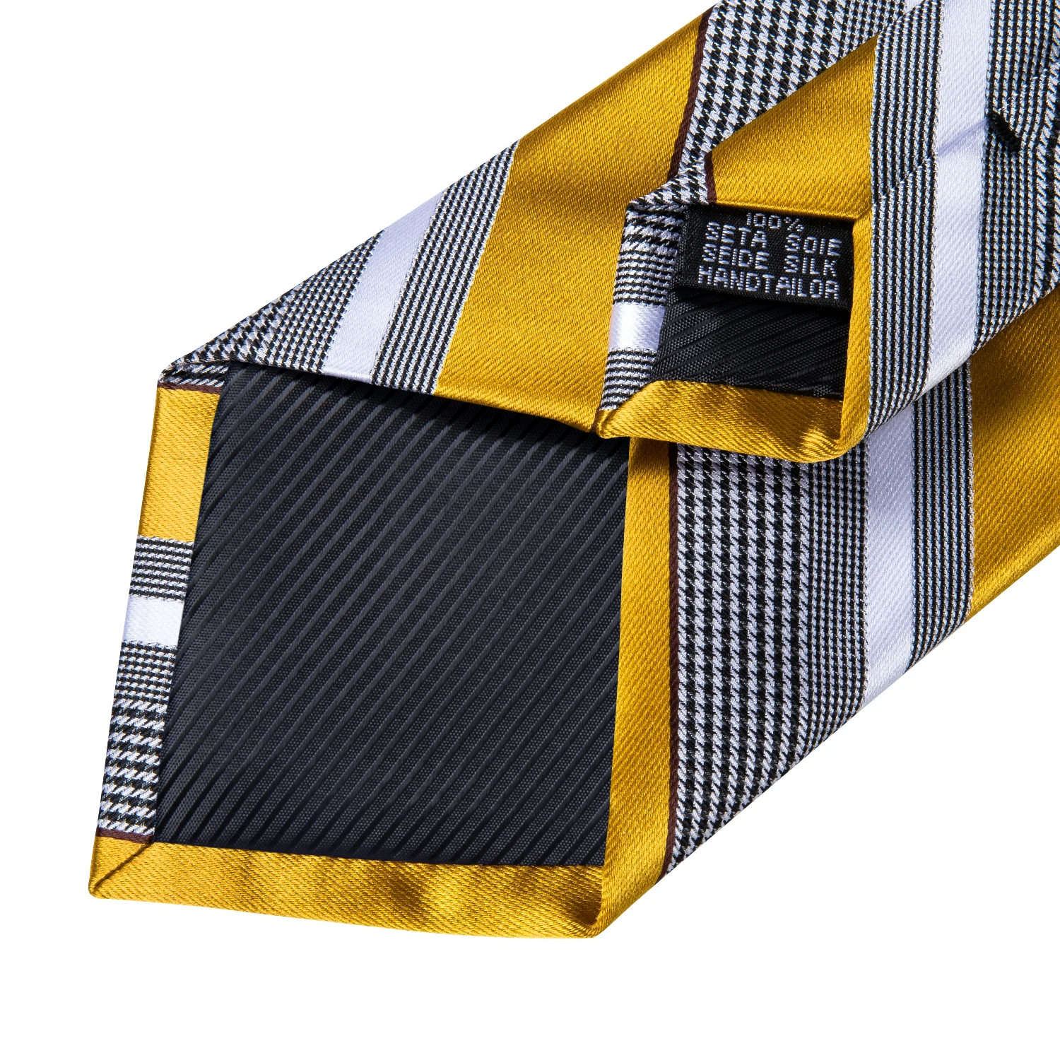 Luxury Yellow White Striped Silk Woven Ties For Men Classic Business Wedding Party Necktie Pocket Square Ring Set DiBanGu