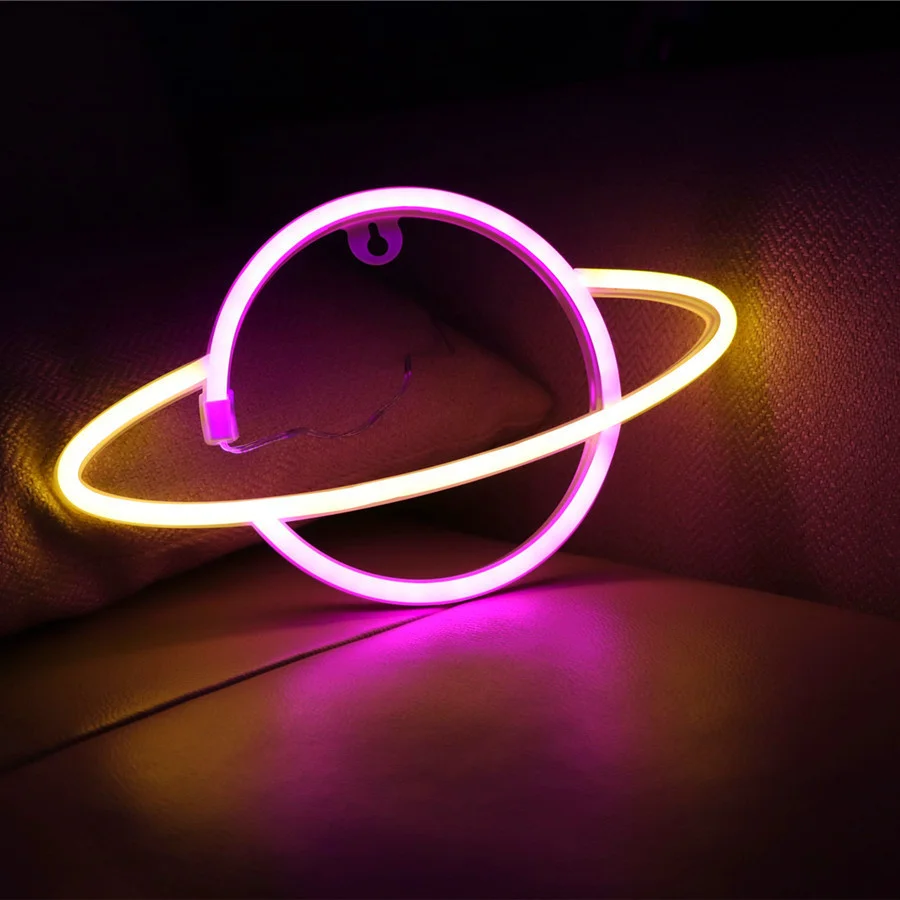 New Led Sign Neon Light Usb Christmas Night Lights Colorful Planet Wall Hang Lamp Birthday Party Home Decoration Indoor Lighting