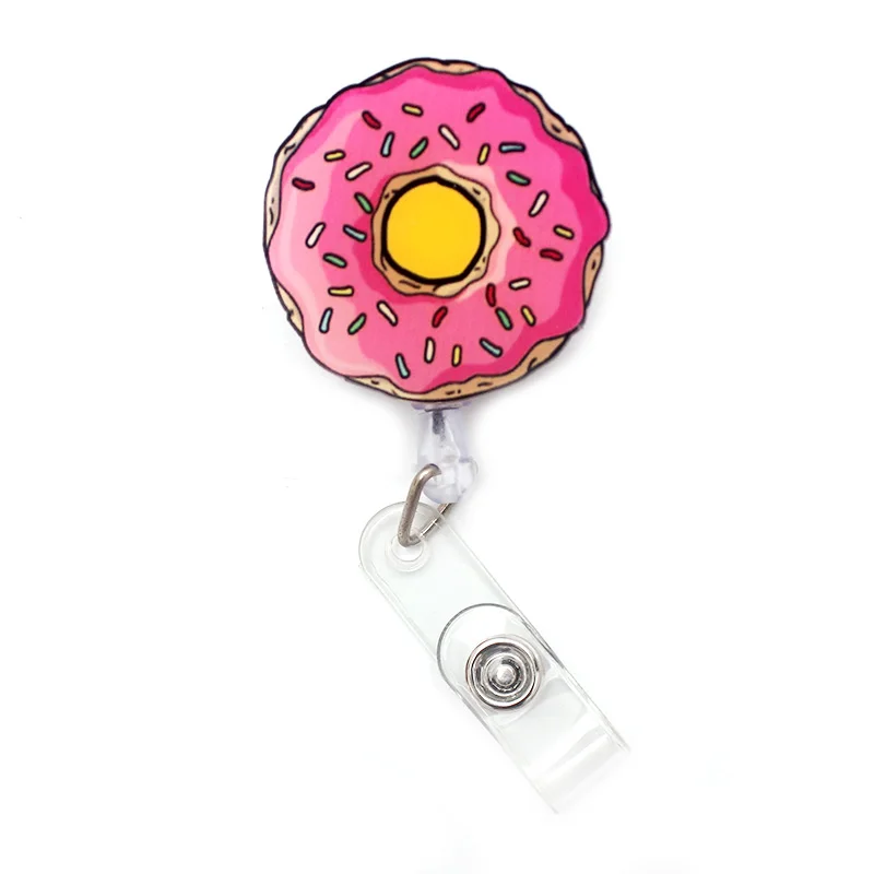 Fashion Donuts Acrylic Retractable Badge Reel Nurse Doctor Student Exhibition ID Card Clips Badge Holder Stationery