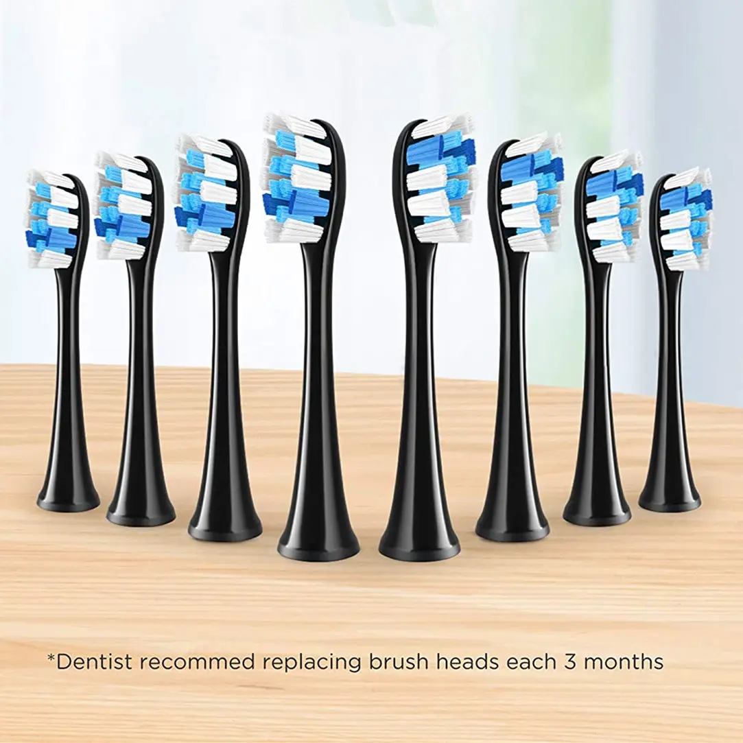 Fairywill P11 Electric Toothbrush Replacement Brush Heads Black White for P11 T9