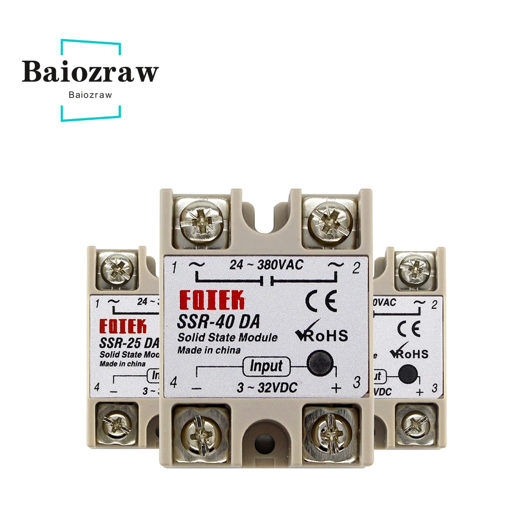 

Industrial Single Phase Solid State Relay SSR-10DA SSR-25DA SSR-40DA 10A 25A 40A Module 3-32V Input DC 24-380V AC