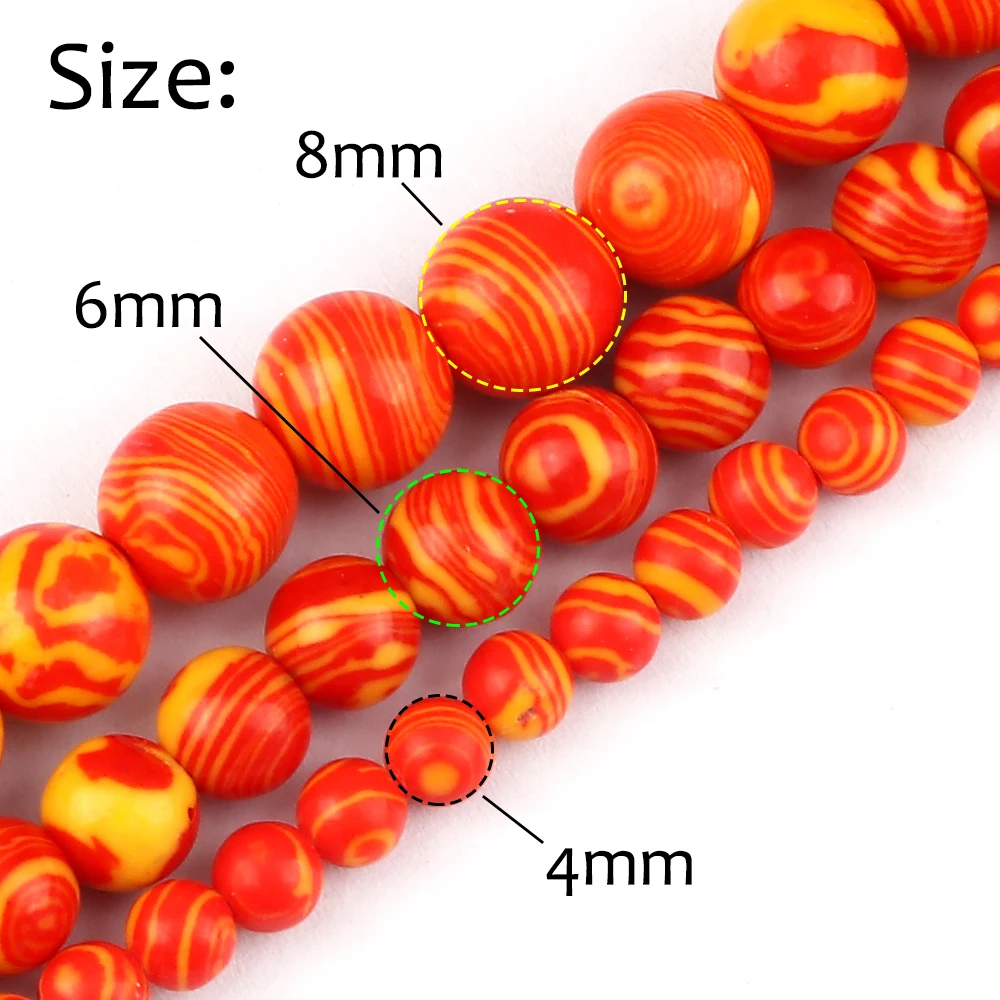 Wholesale 4 6 8MM Orange Malachite Stone Beads Yellow Stripe Round Loose Spacer Bead for DIY Jewelry Making Handmade Accessories