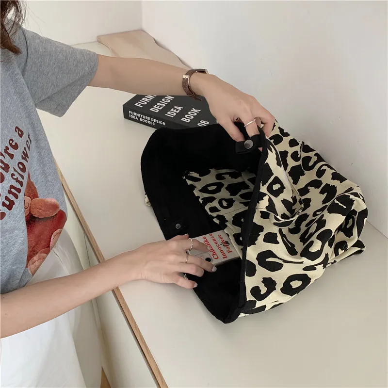 Portable Shopping Bag Leopard Print Tote Bag Large Capacity Shoulder Bag