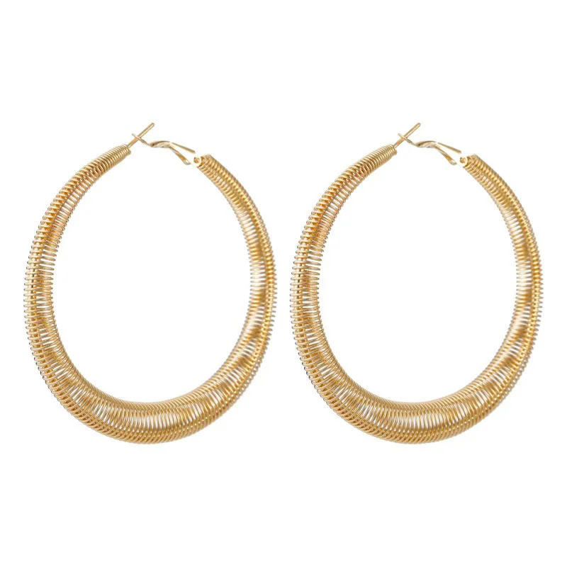 European American Fashion Exaggerated Spring Hoop Earrings 55mm Female Simple Gold Color Pendientes Wedding Jewelry Brincos