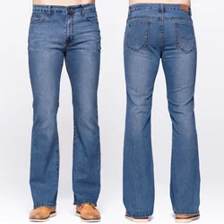 LGRG Mens Slim Boot Cut Jeans Classic Stretch Denim Slightly Flare Sky Blue Jeans Casual Stretch Jeans