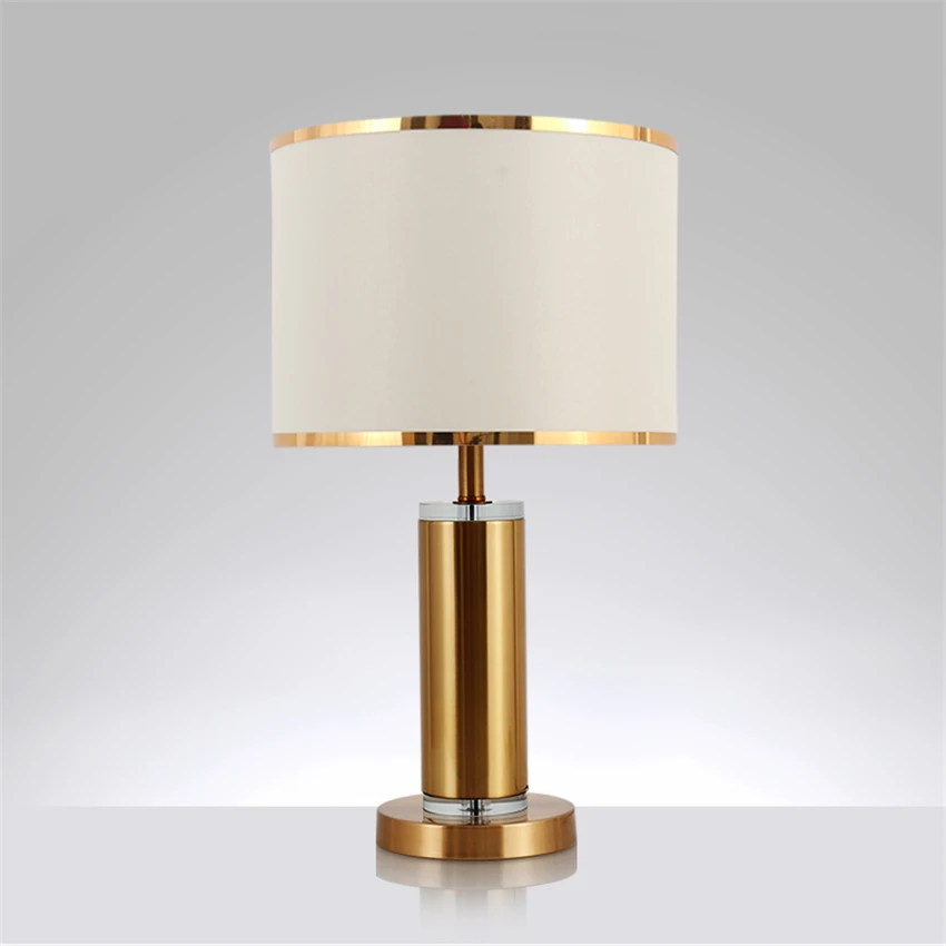 Nordic pillar gold table lamps modern bedroom crystal lamp warm fabric shade living room luxury study desk lights fixtures