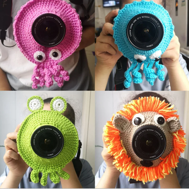 Handmade Knitted Camera Lens Decorative Ring Carton Design Baby Photo Prop Adorable Guide Toy Doll