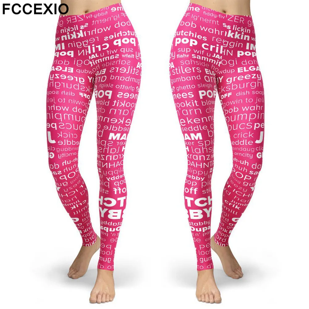 FCCEXIO Brand Letter Printed Women Legging Fashion Black Sports Pencil Pants Fitness Sexy Workout Leggings  S-3XL