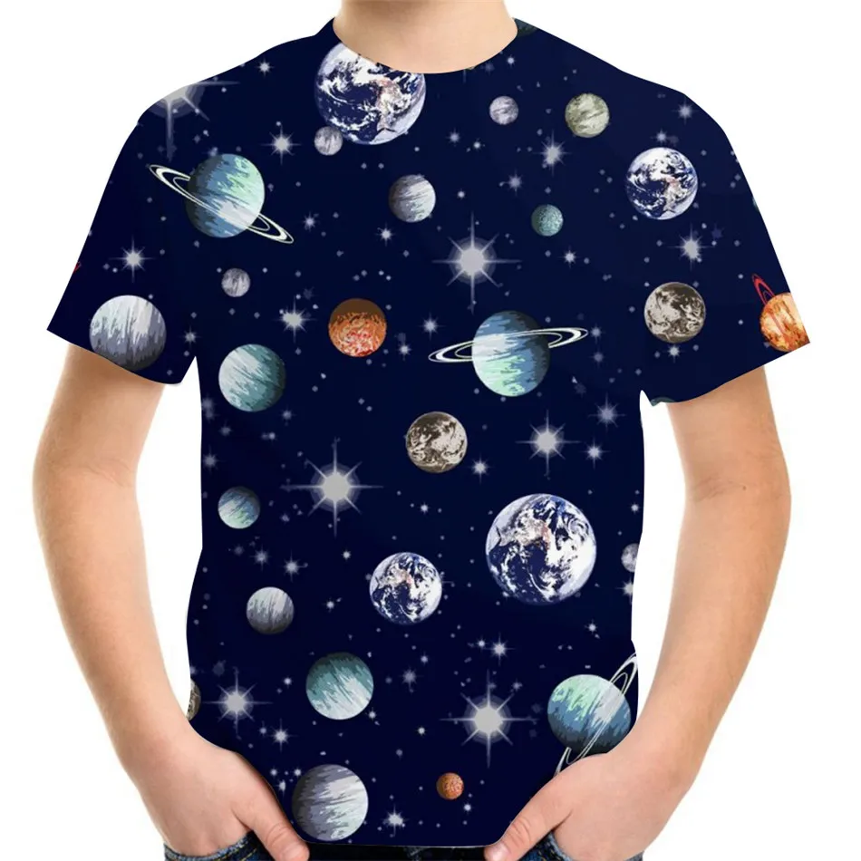 4-13Y Children Teen Harajuku Planet Universe Galaxy Earth Sun Moon 3D Print T-Shirt Boy Girl Casual Tshirt Kids Birthday Clothes