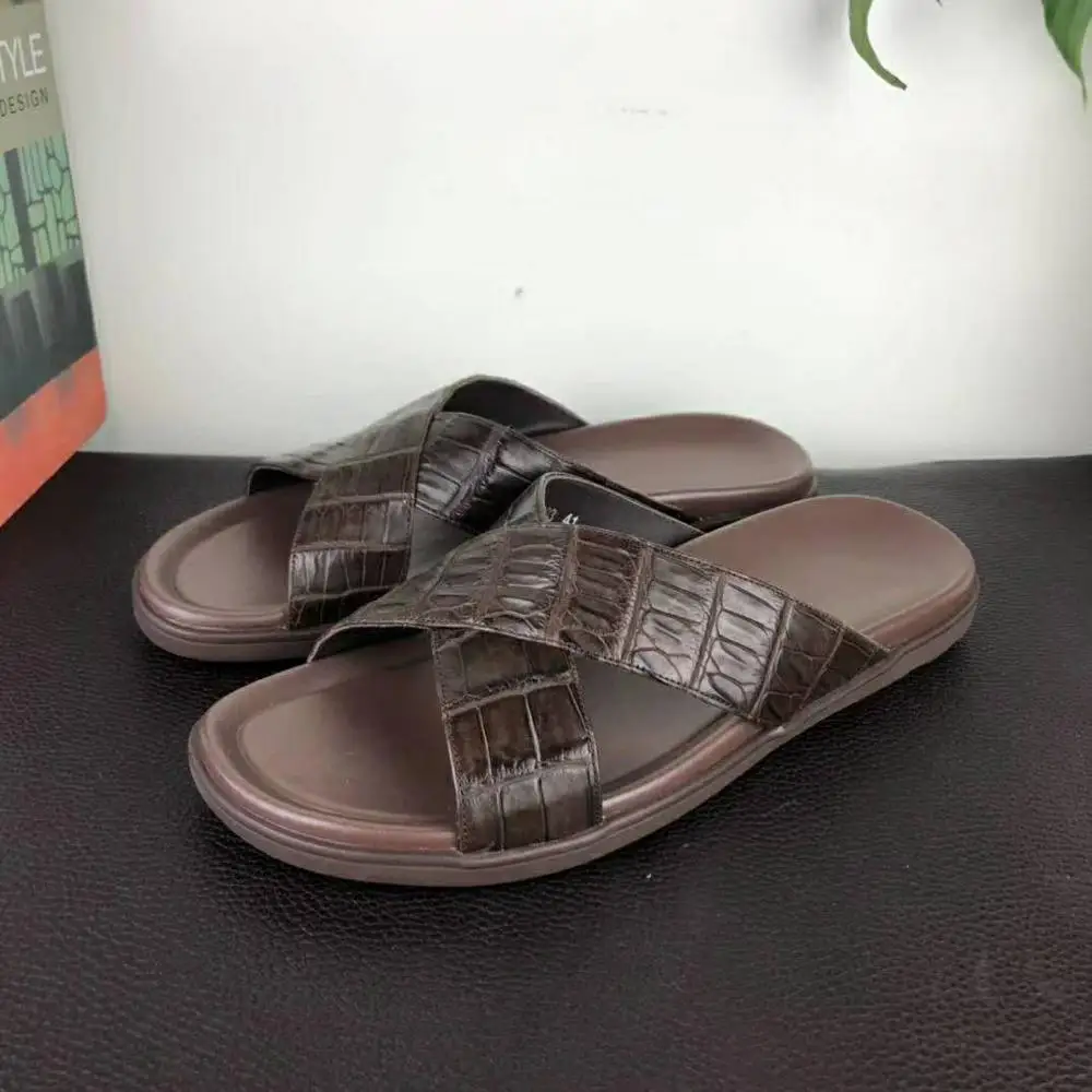 new production Genuine crocodile skin leather men fashion shoe sneaker leisure cool outdoor summer men shoe slipper black brown