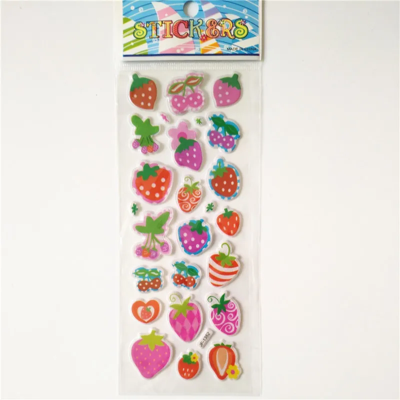 6pcs Mix Cartoon Fruit Strawberry Cherry Grapefruit Pear Orange Apple Bubble Sticker Cute Pentagram Star Lips Baby Puffy Sticker