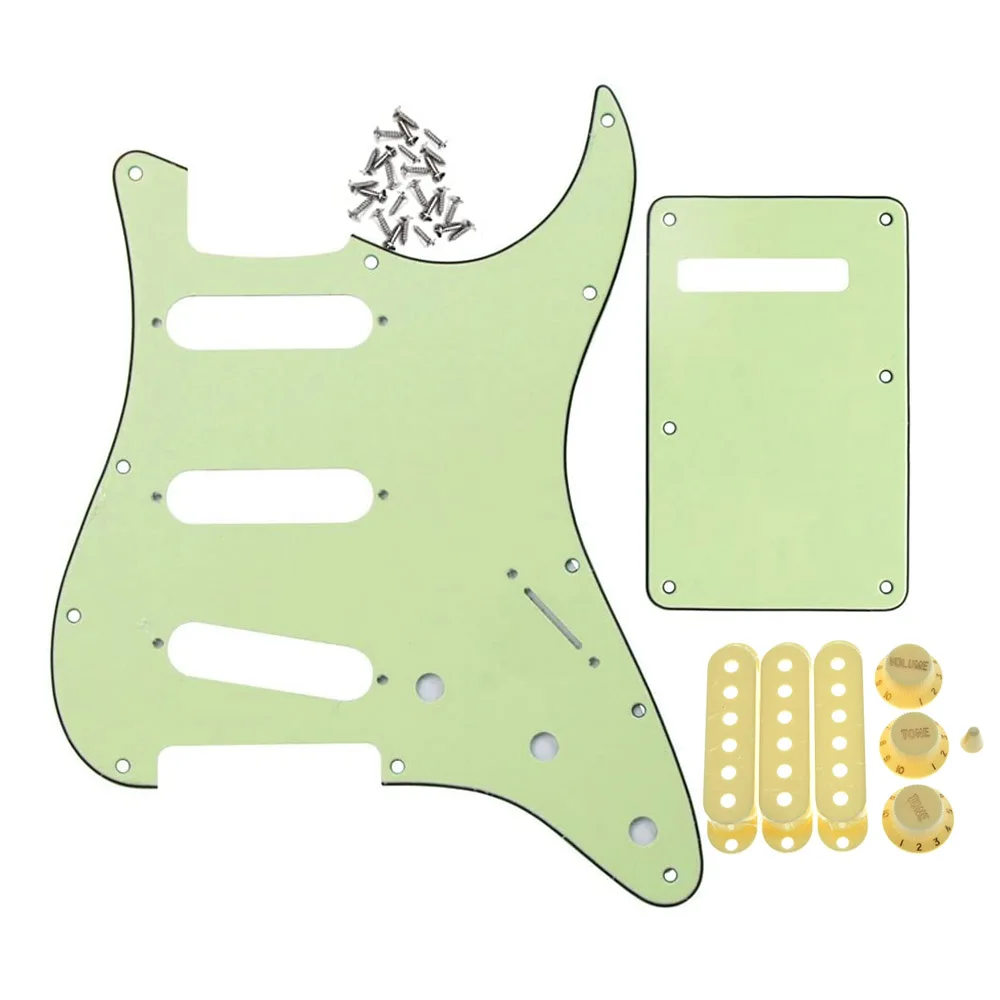 

11 holes ST SSS Pickguard Guitar Pickguard Set Mint Green with Cream Pickup Covers,Knobs,Switch Tip Guitar Accessories