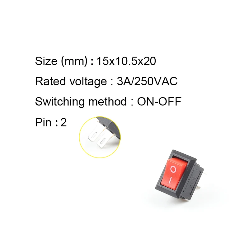 10PCS/LOT SPST ON/OFF Mini Boat Rocker Switch 2Pin 10*15mm 3A 250V AC KCD101 Snap-in  Rocker Switches  Black Red White Gray